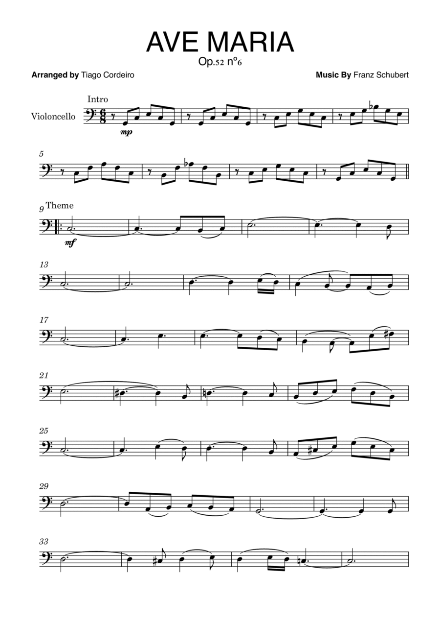Ave Maria Op.52 nº6 Cello Solo scores gallery preview page 1