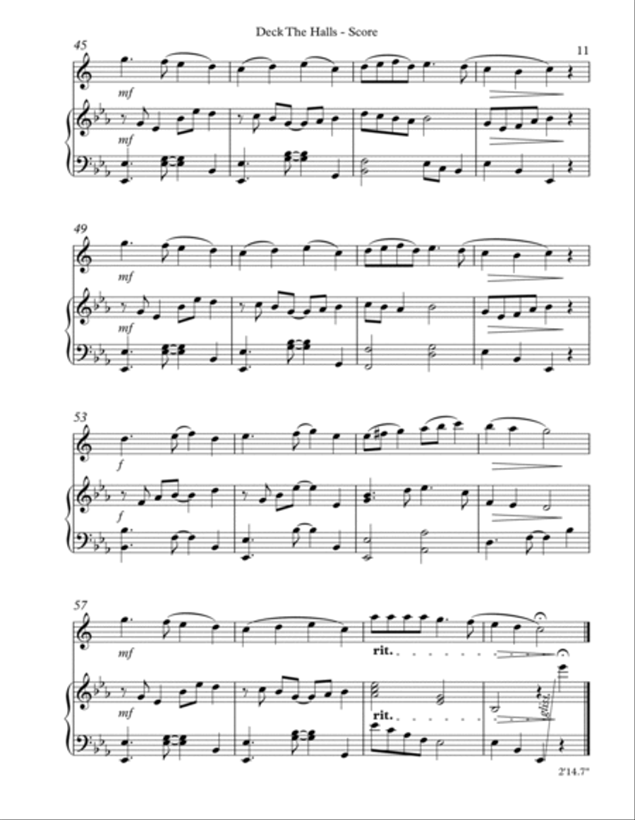 Deck The Halls, Duet for Eb Alto Saxophone and Lever Harp Alto Saxophone scores gallery preview page 5
