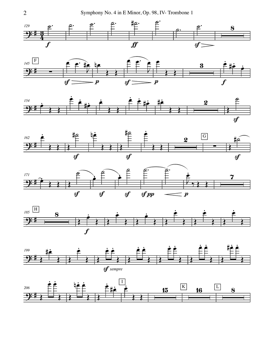 Brahms Symphony No. 4, Movement IV - Trombone in Bass Clef 1 (Transposed Part), Op. 98 Trombone Solo scores gallery preview page 2