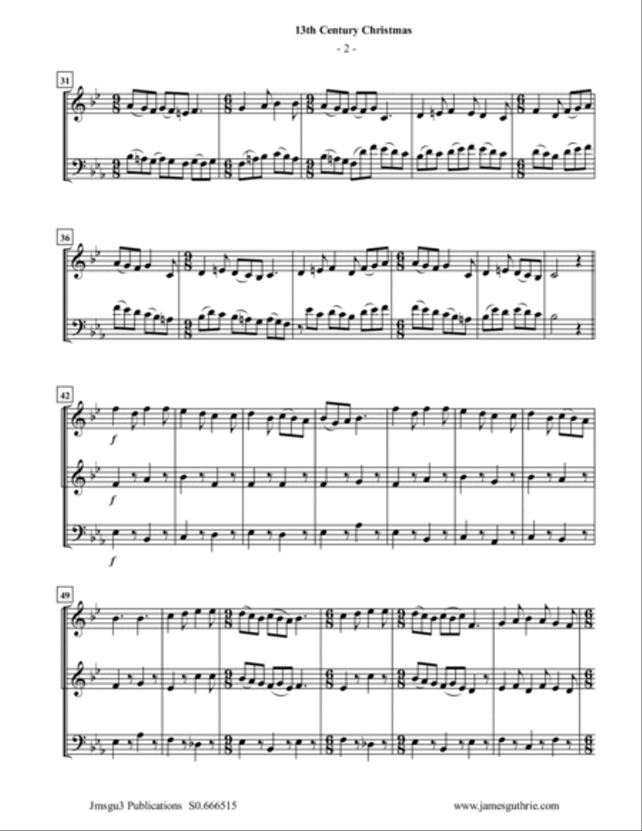 Four Traditional 13th Century Christmas Carols for 2 Horns & Trombone Horn scores gallery preview page 2