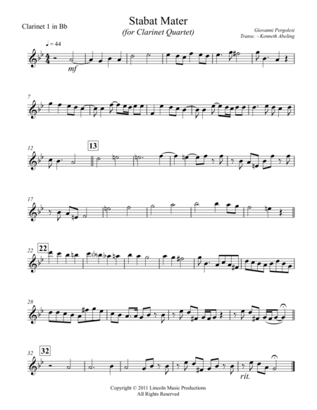 Pergolesi – Stabat Mater (for Clarinet Quartet) image number null