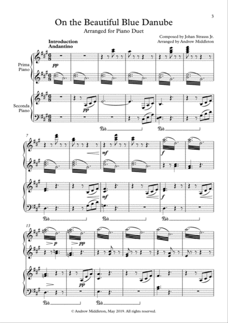 On the Beautiful Blue Danube arranged for piano duet Piano Duet scores gallery preview page 3