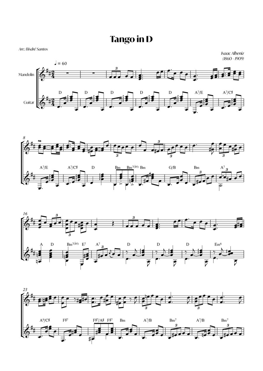 Tango in D (I. Albeniz) - Mandolin and Guitar Chamber Music scores gallery preview page 1