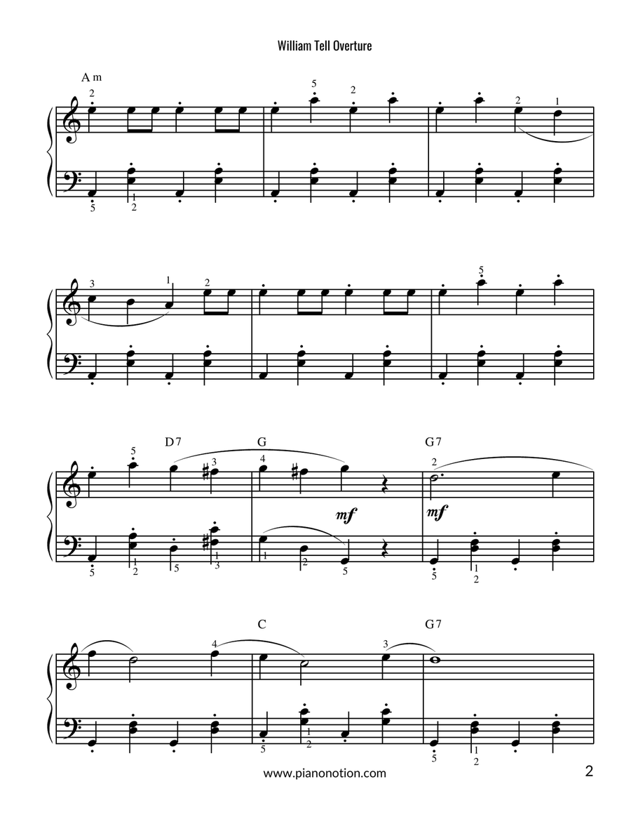 The Lone Ranger Theme Song - William Tell Overture (Piano Solo) Easy Piano scores gallery preview page 2