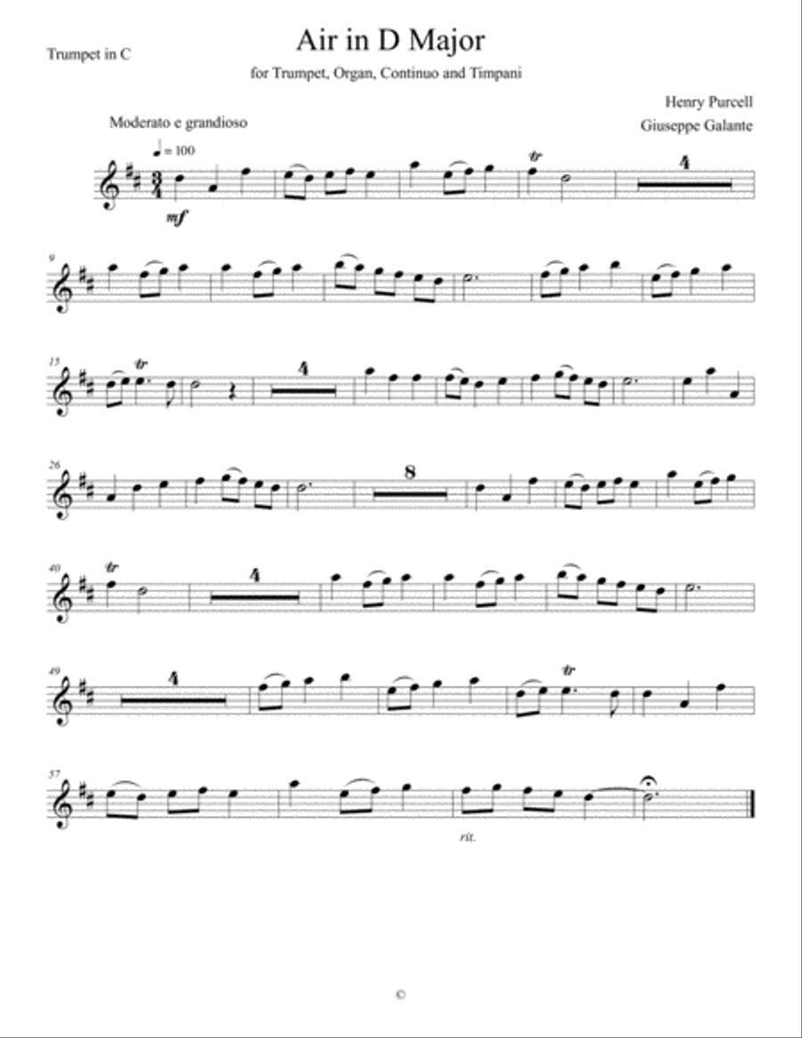 Air in D Major for Trumpet, Organ, Continuo and Timpani: Moderato e grandioso Small Ensemble scores gallery preview page 2