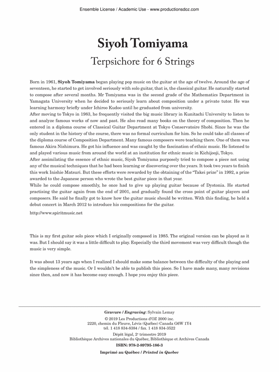 Terpsichore for 6 Strings Classical Guitar scores gallery preview page 1