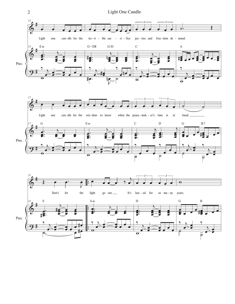 Light One Candle Piano, Vocal scores gallery preview page 2