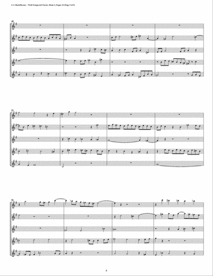 Fugue 22 from Well-Tempered Clavier, Book 2 (Clarinet Quintet) Clarinet Quintet scores gallery preview page 5