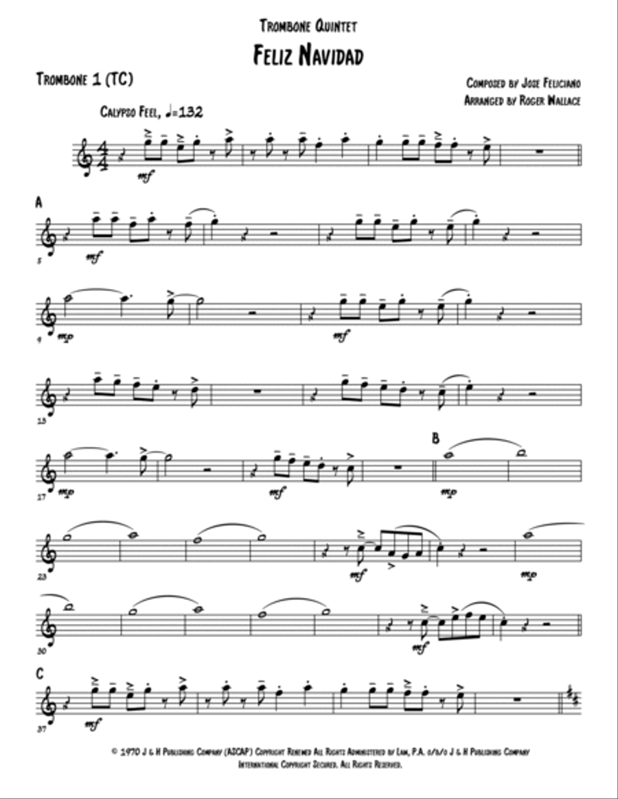Feliz Navidad Trombone scores gallery preview page 6