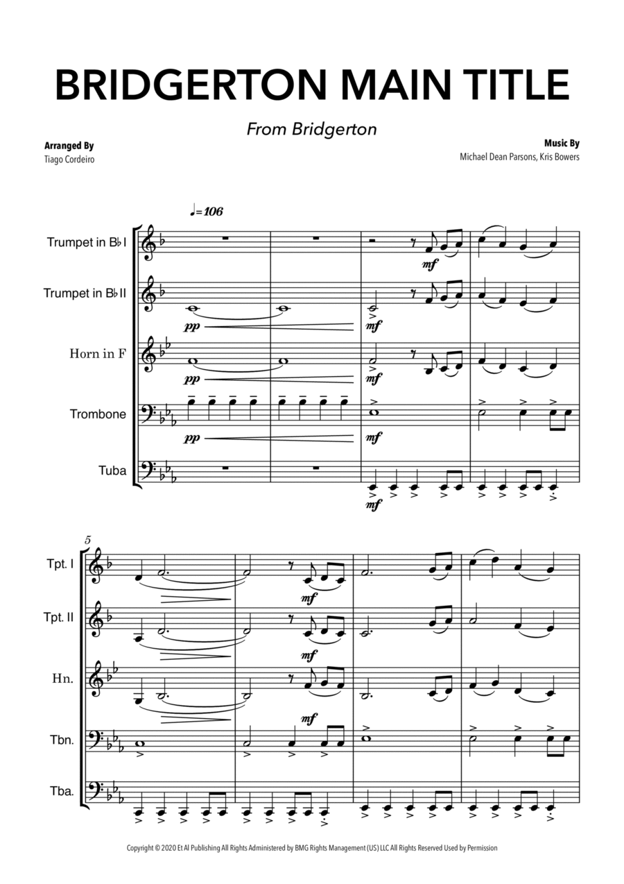 Bridgerton Main Title Brass Quintet scores gallery preview page 1