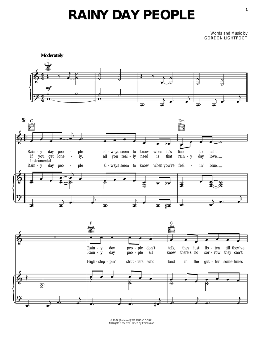Rainy Day People Rainy Day People Piano, Vocal, Guitar scores gallery preview page 1