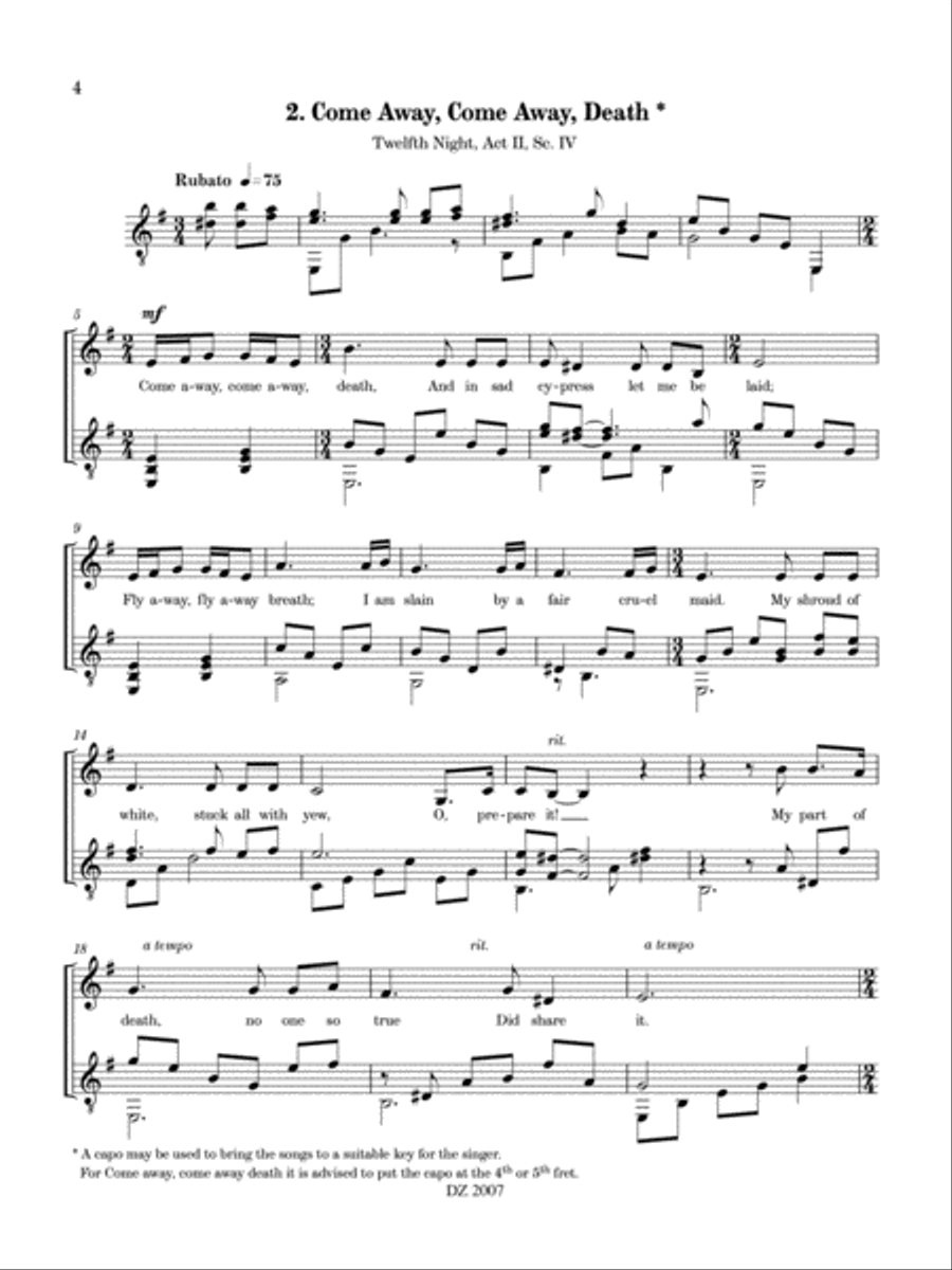 The Four Songs From Twelfth Night Classical Guitar scores gallery preview page 4