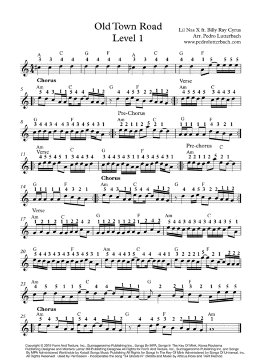 Old Town Road (remix) Easy Piano scores gallery preview page 1