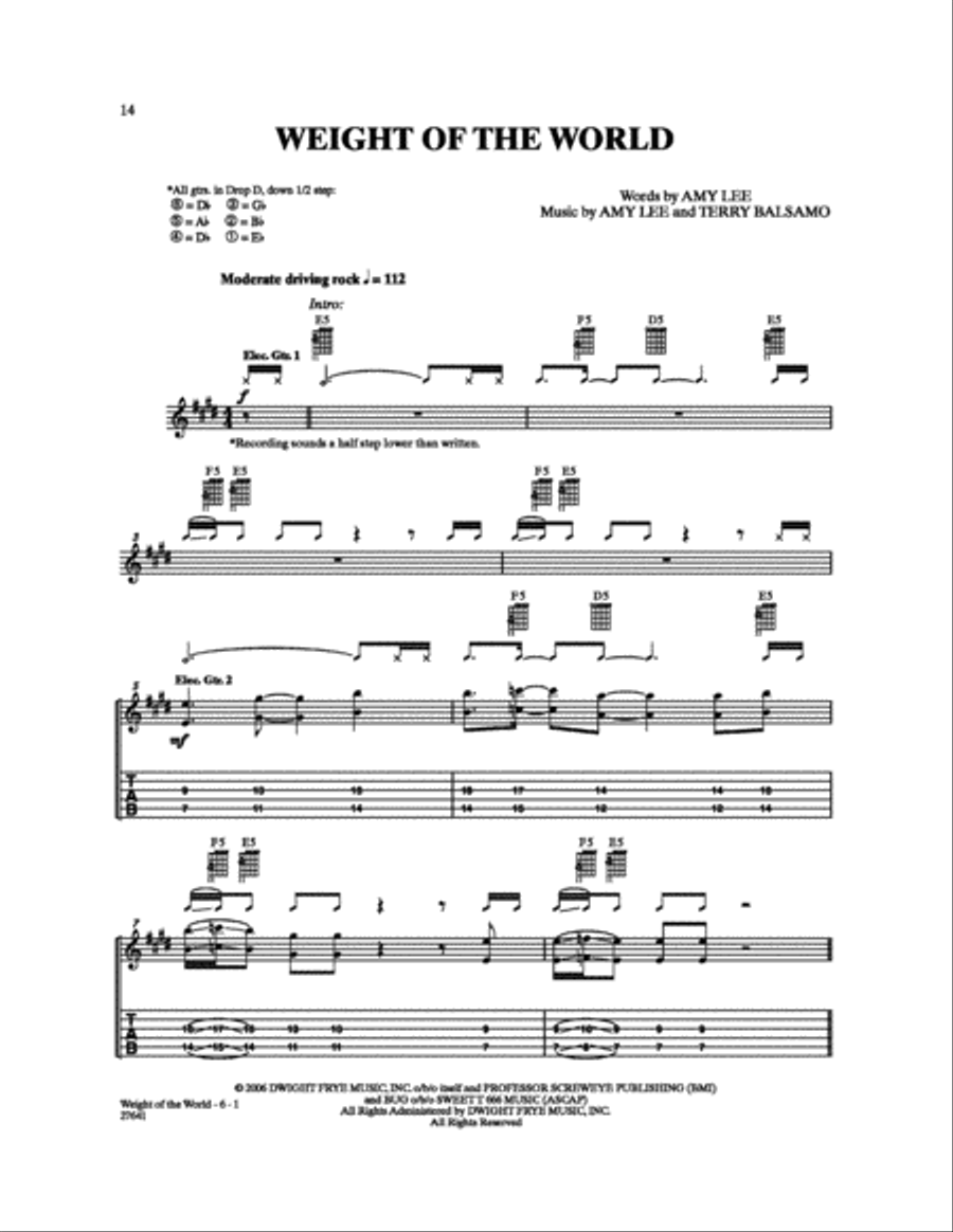 Weight of the World Weight of the World Electric Guitar scores gallery preview page 1