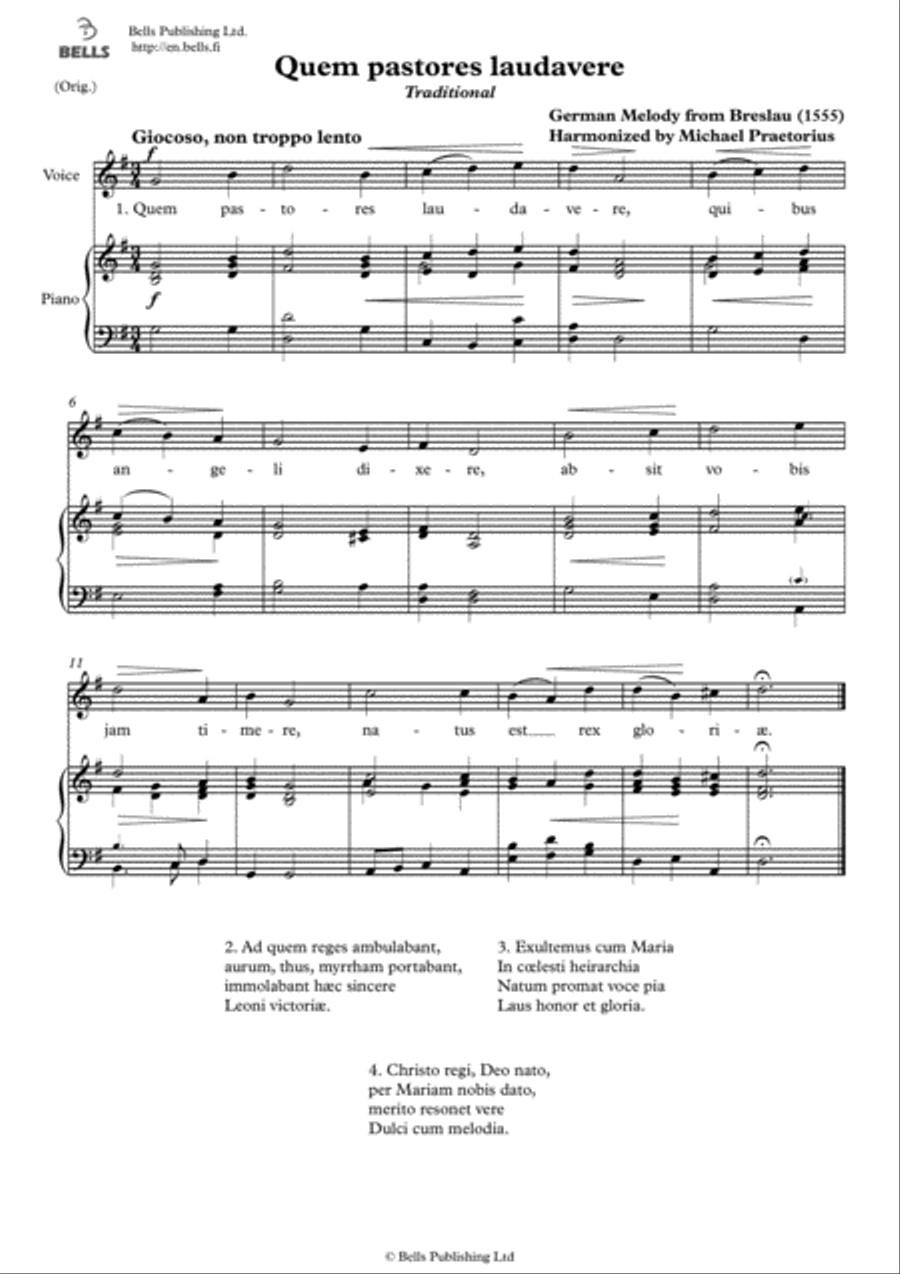 Quem pastores laudavere (Solo song) (Original key. G Major) Voice Solo scores gallery preview page 1