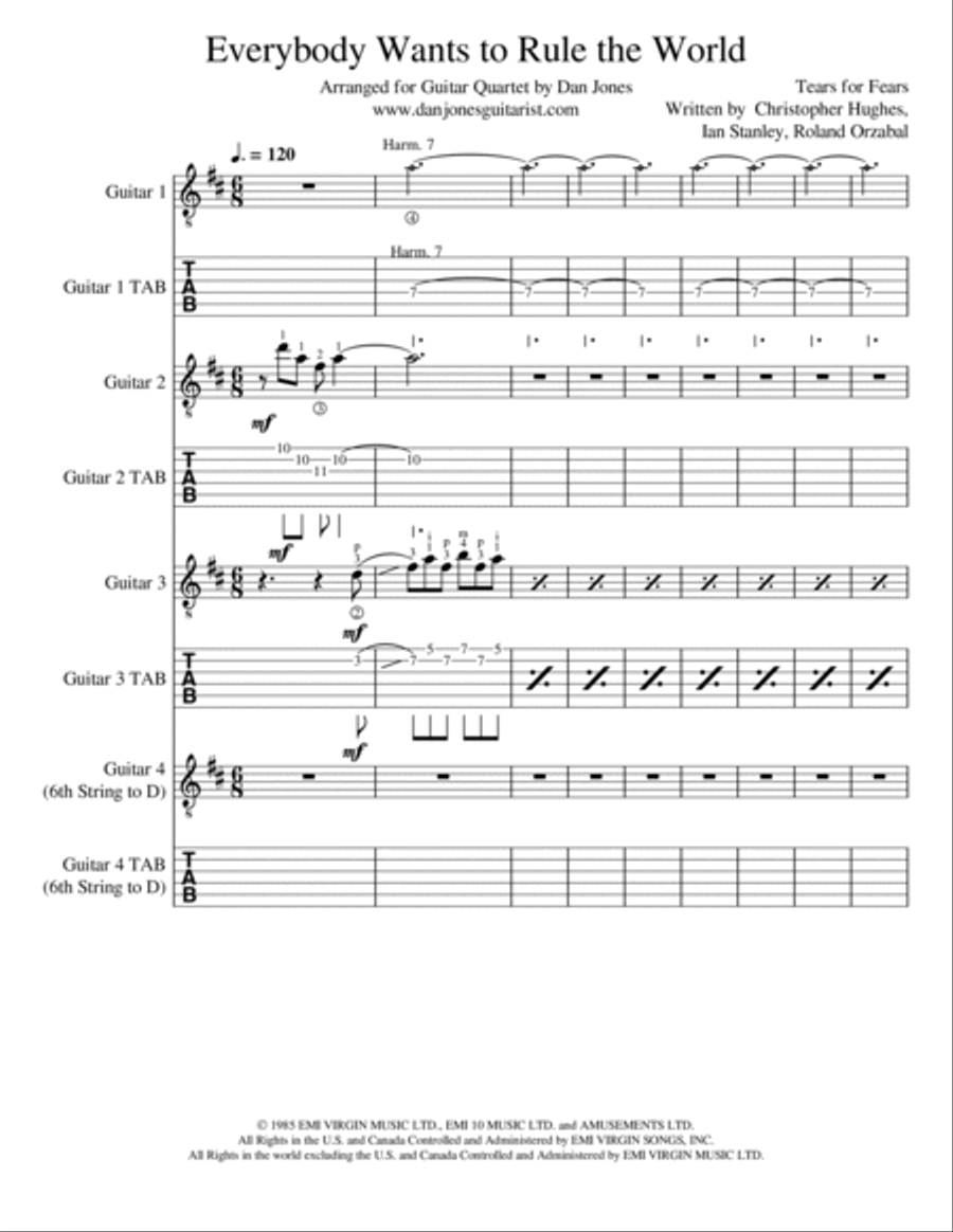 Everybody Wants To Rule The World Guitar Ensemble scores gallery preview page 2