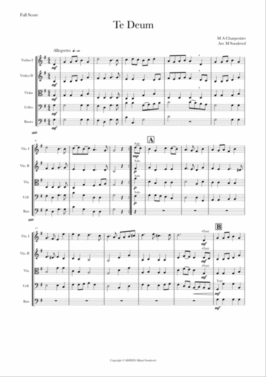 Te Deum M A Carpentier String Orchestra scores gallery preview page 1