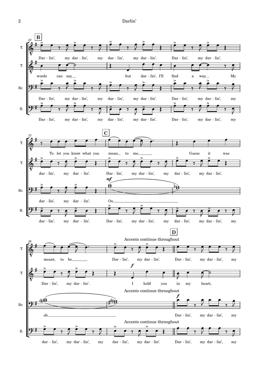 Darlin' (arr. Sam Burns) TTBB scores gallery preview page 2