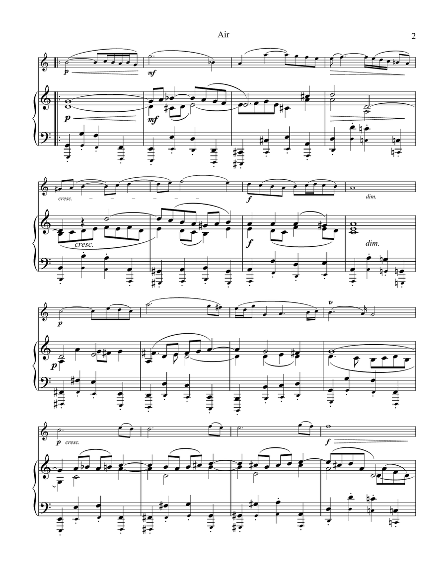 Air (on the G string) BWV 1068 for flute or violin and piano Flute scores gallery preview page 3