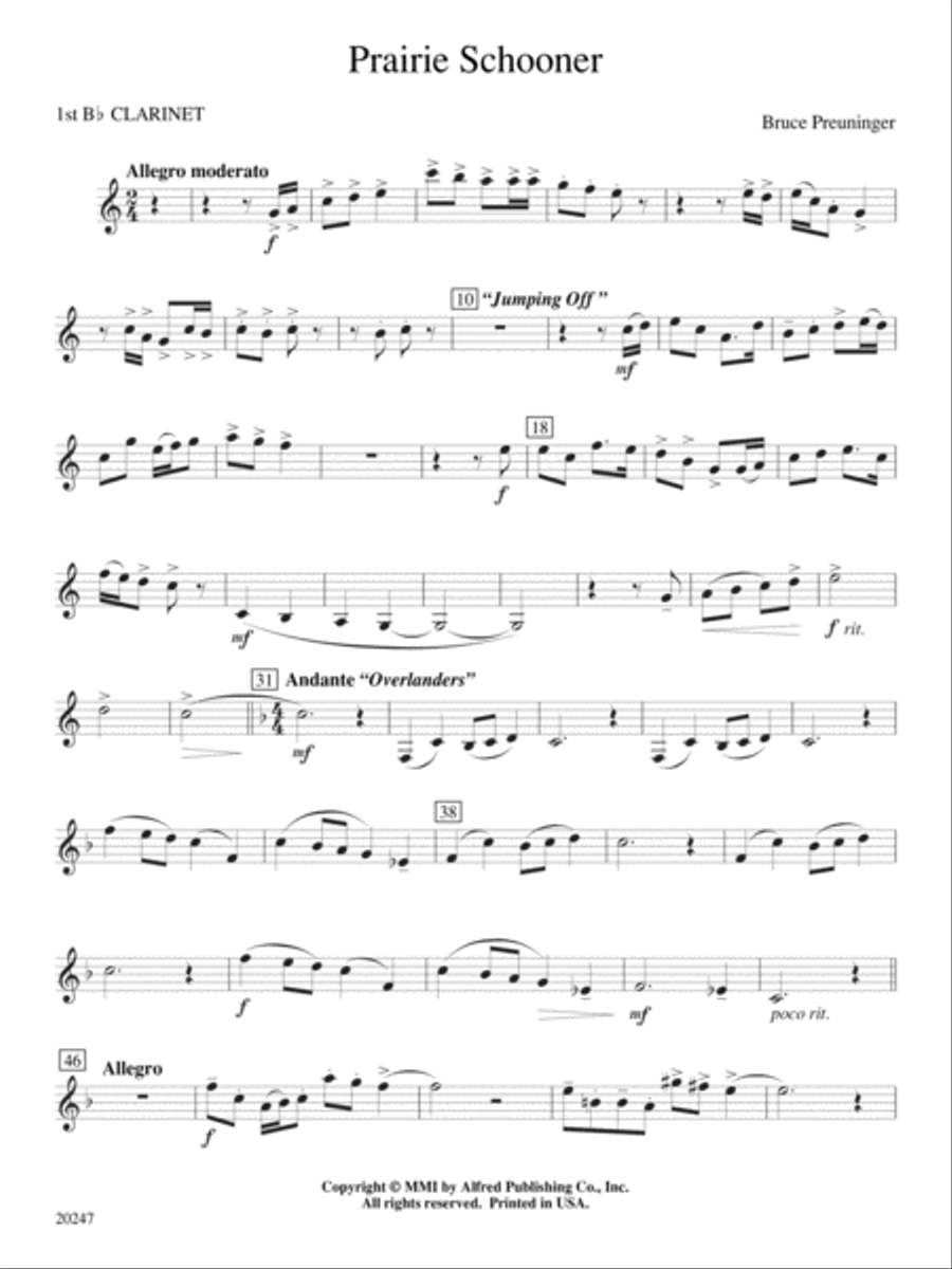 Prairie Schooner: 1st B-flat Clarinet Concert Band scores gallery preview page 1