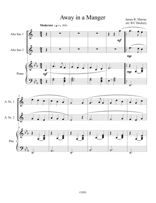Book cover for Away in a Manger (alto sax duet) with optional piano accompaniment