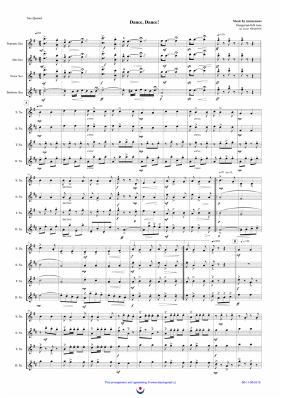 Dance, Dance! (Hungarian folk tune csardas) Woodwind Quartet scores gallery preview page 1