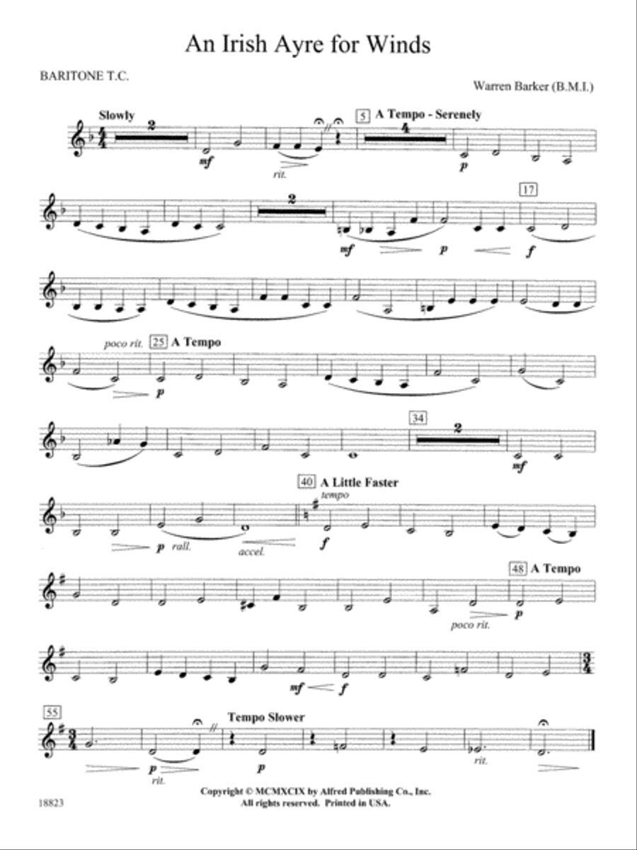 Irish Ayre for Winds: Baritone T.C. Concert Band scores gallery preview page 1