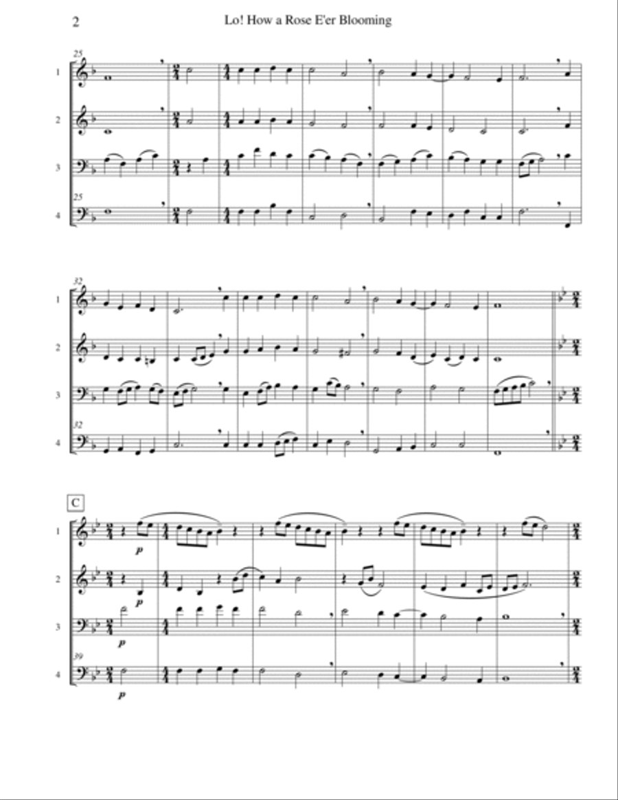 Lo! How a Rose E’er Blooming (Mixed Quartet) Viola scores gallery preview page 3