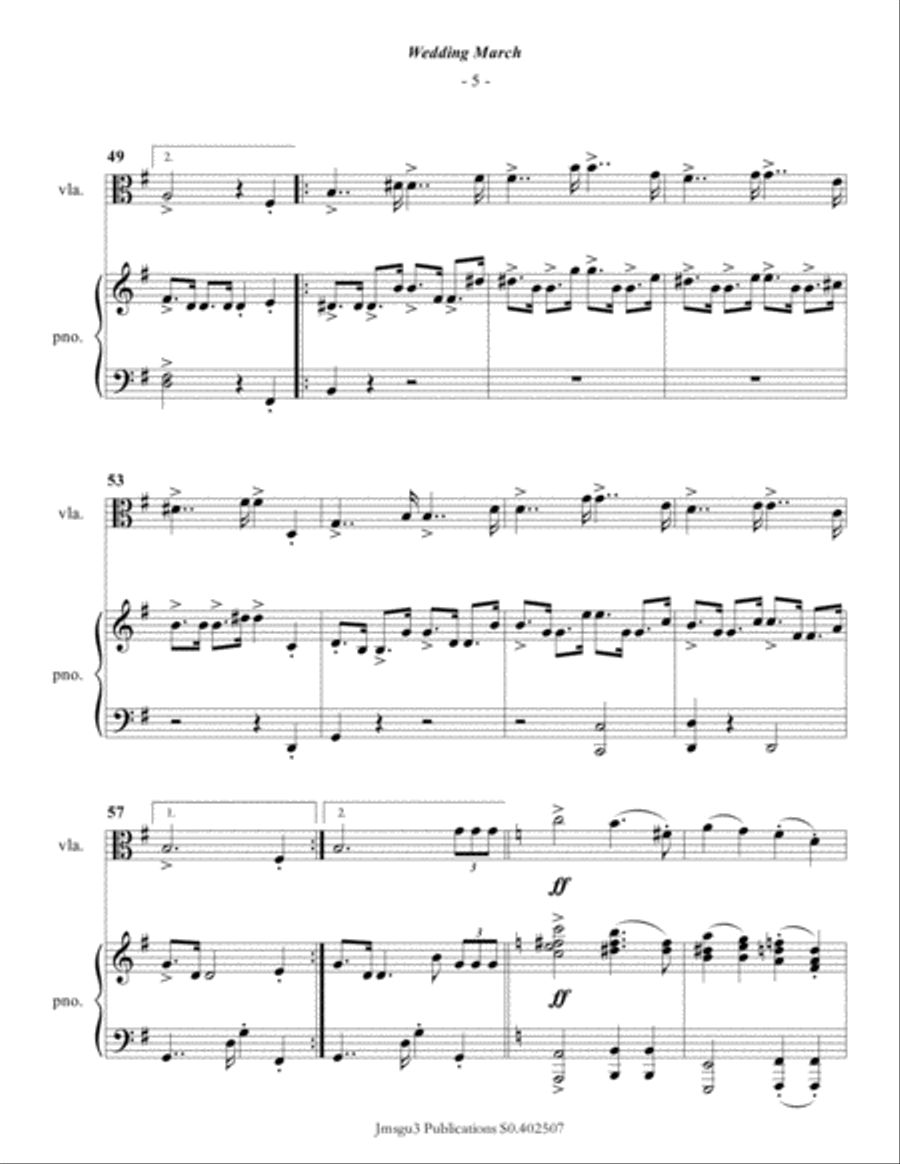 Mendelssohn: Wedding March for Viola & Piano Viola scores gallery preview page 6