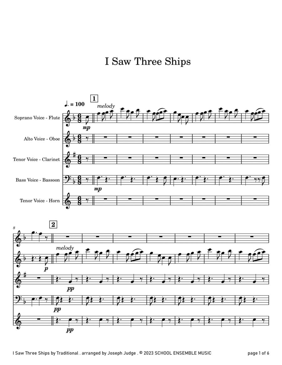 I Saw Three Ships for Woodwind Quartet in Schools Woodwind Quartet scores gallery preview page 1