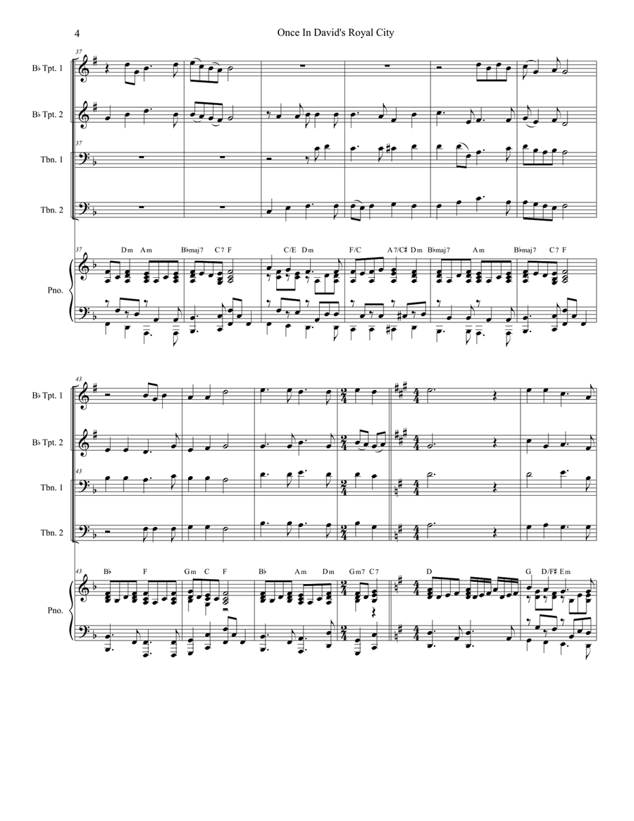 Once In Royal David's City (Brass Quartet and Piano - Alternate Version) Brass Quartet scores gallery preview page 4