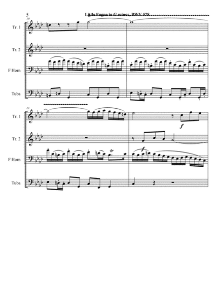 Little Fugue in G minor-- transposed to F minor for brass quartet image number null