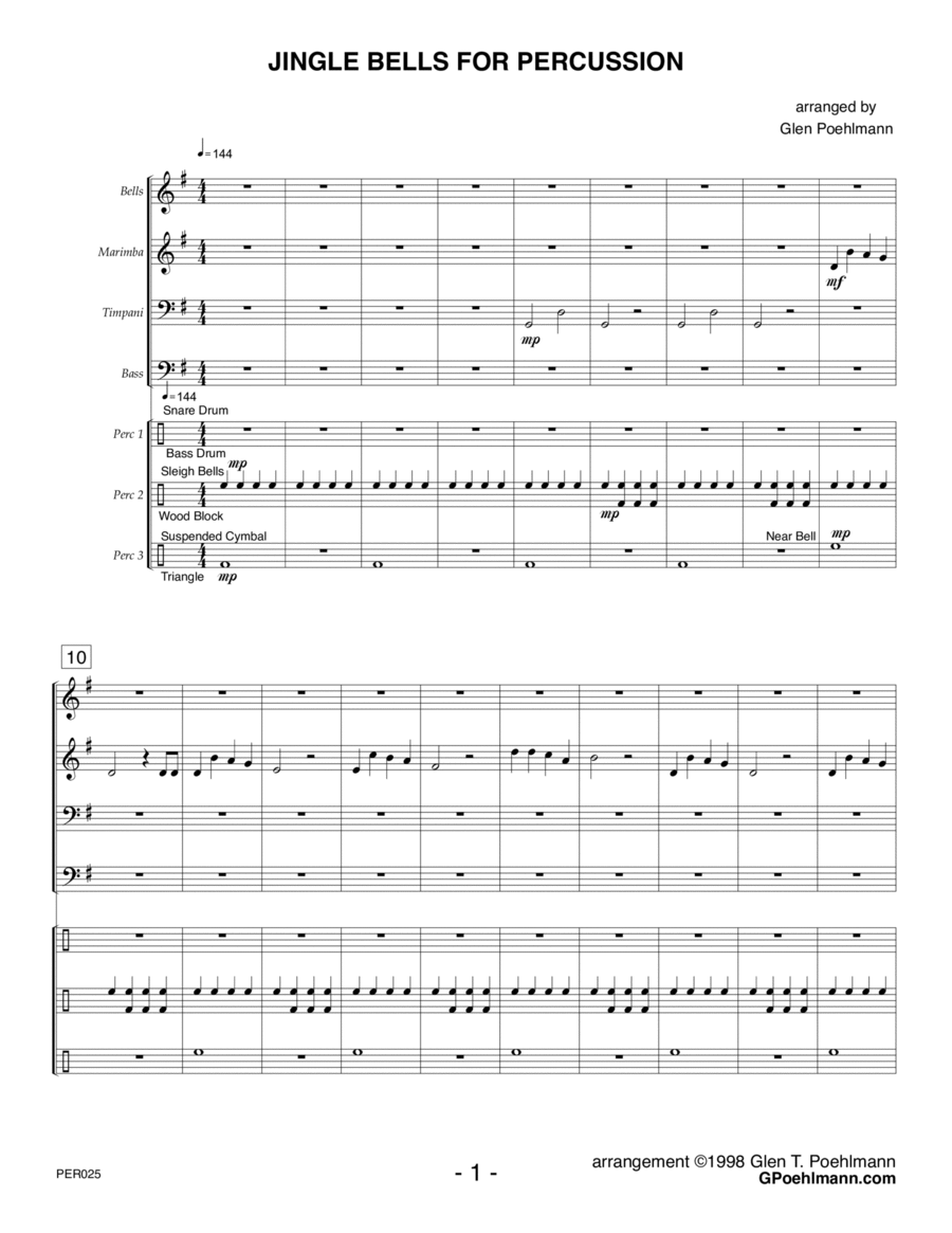 JINGLE BELLS FOR PERCUSSION - PERCUSSION ENSEMBLE Percussion Ensemble scores gallery preview page 1