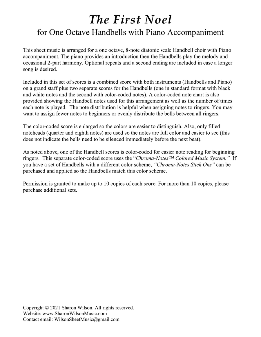 The First Noel (for One Octave Handbell Choir with Piano accompaniment) Handbell Choir scores gallery preview page 2