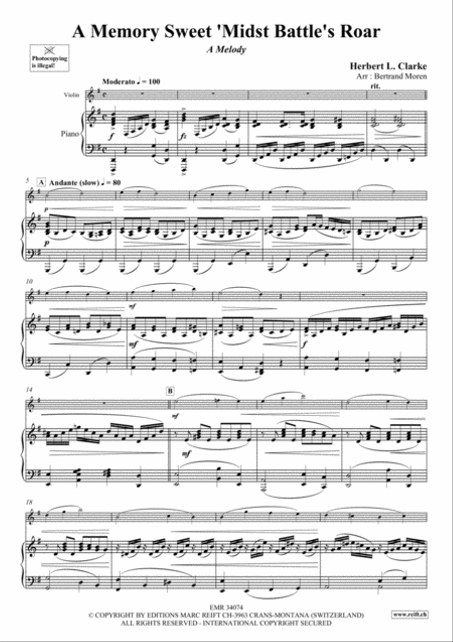 A Memory Sweet 'Midst Battle's Roar Violin Solo scores gallery preview page 3