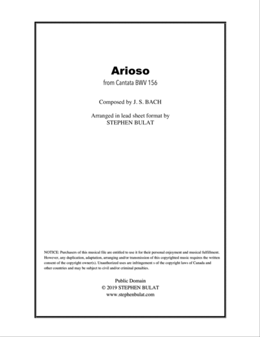 Arioso (Bach) - Lead sheet (key of E) Large Ensemble scores gallery preview page 1
