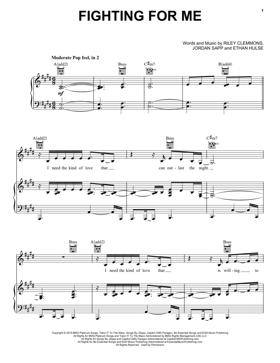 Fighting For Me Fighting For Me Piano, Vocal, Guitar scores gallery preview page 1
