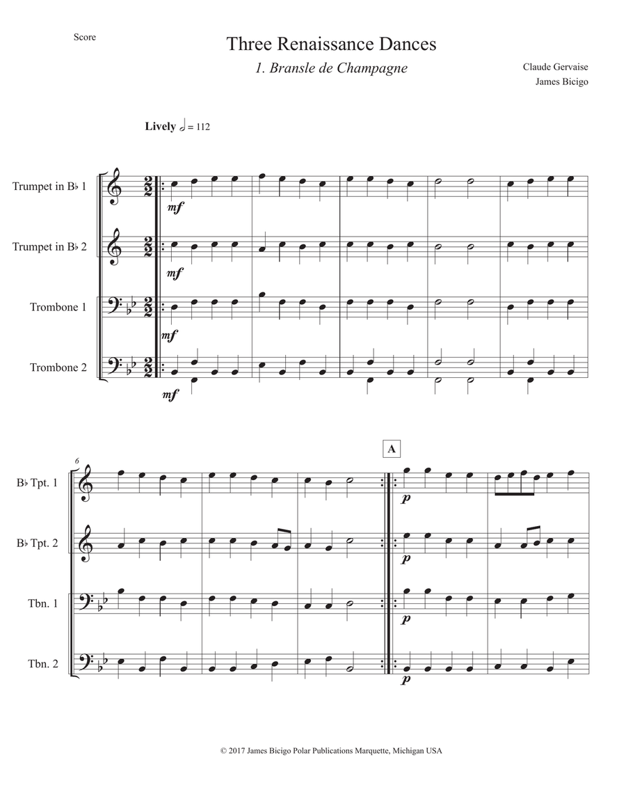 Three Renaissance Dances Brass Ensemble scores gallery preview page 1
