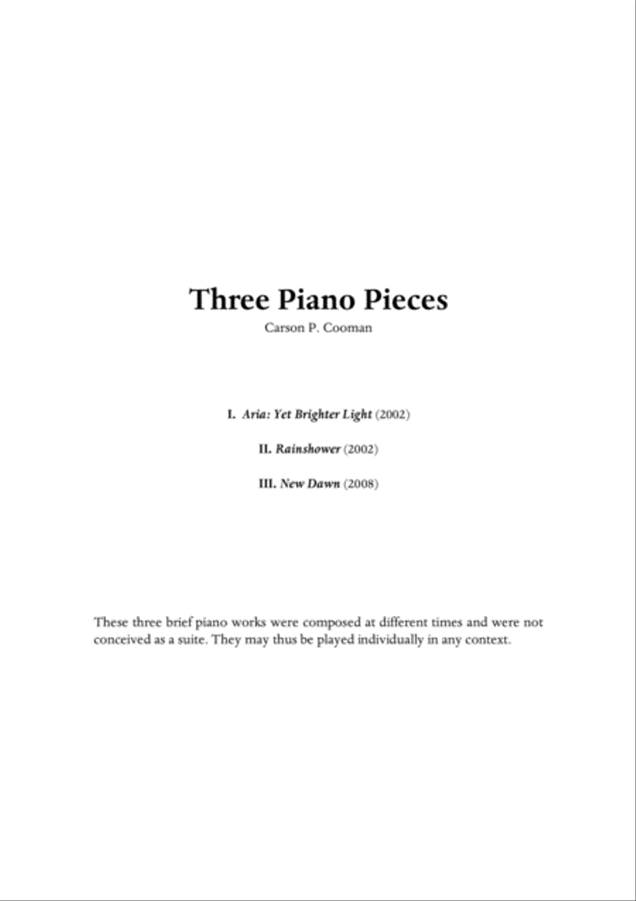 Carson Cooman: Three Piano Pieces for piano Piano Solo scores gallery preview page 1