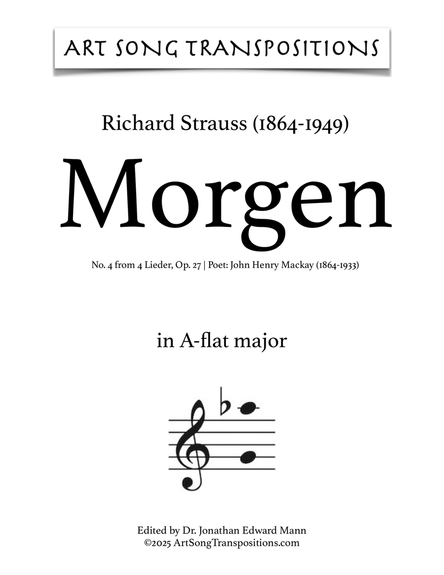 STRAUSS: Morgen, Op. 27 no. 4 (in 9 keys: A, A-flat, G, G-flat, F, E, E-flat, D, D-flat major) Piano, Vocal scores gallery preview page 6