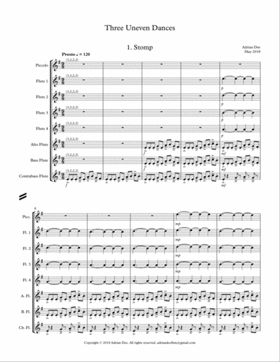 Three Uneven Dances Flute Choir scores gallery preview page 3