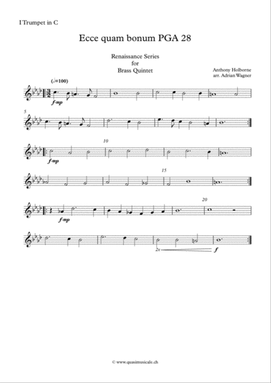 Ecce quam bonum PGA 28 (Anthony Holborne) Brass Quintet arr. Adrian Wagner Brass Quintet scores gallery preview page 6