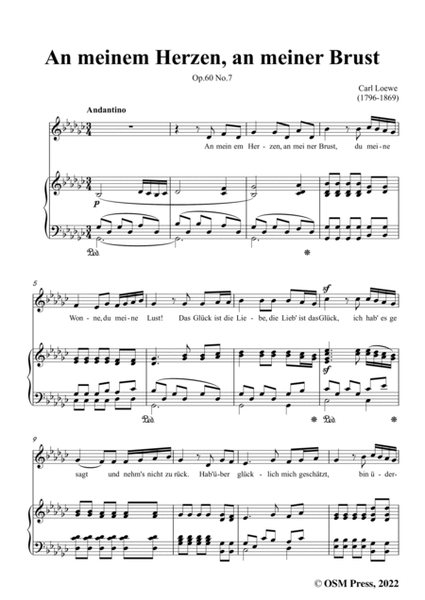 Loewe-An meinem Herzen,an meiner Brust,in G flat Major,Op.60 No.7,for Voice and Piano
