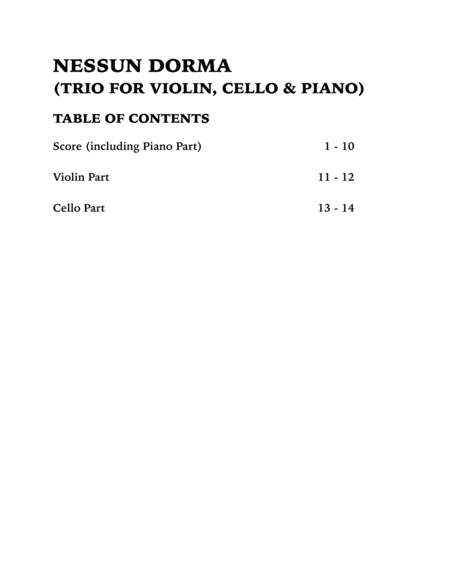 Nessun Dorma (Piano Trio): Violin, Cello and Piano image number null