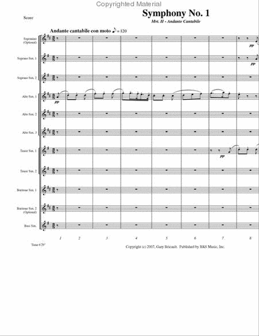 Sym. No. 1, Andante Cantabile Saxophone Ensemble scores gallery preview page 2