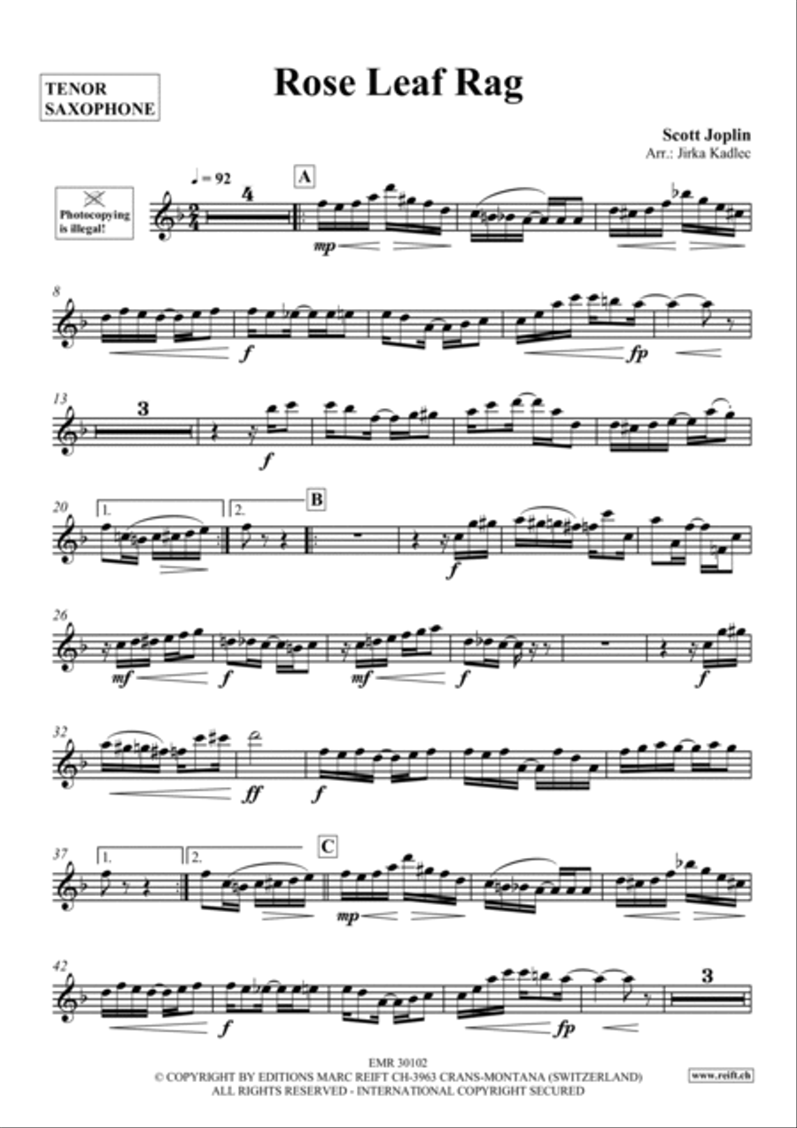 Rose Leaf Rag Tenor Saxophone scores gallery preview page 2