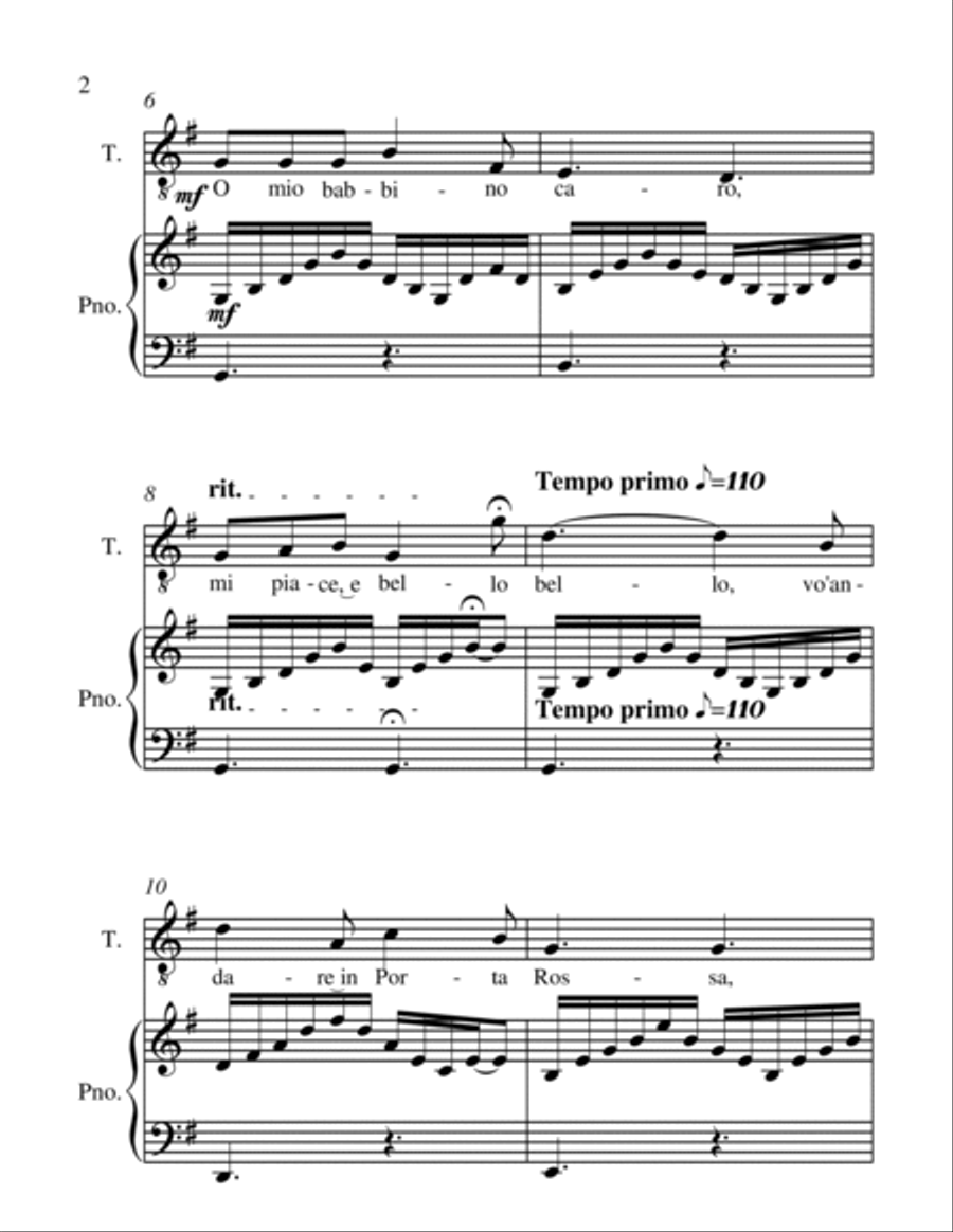 O Mio Babbino Caro - G.Puccini - Tenor voice and Piano Tenor Voice scores gallery preview page 5