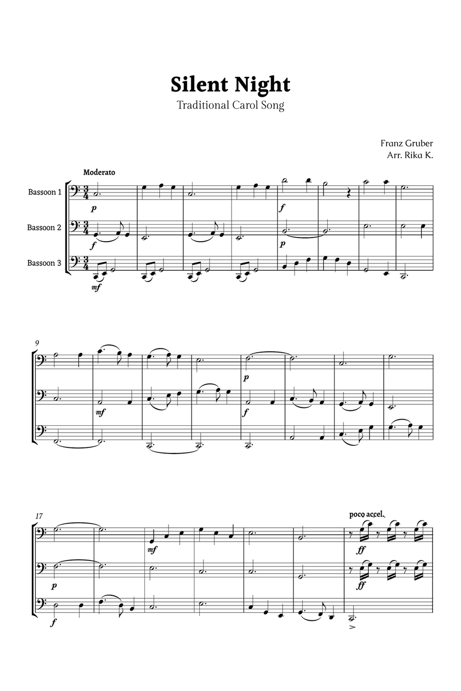 Silent Night for Bassoon Trio Woodwind Trio scores gallery preview page 1