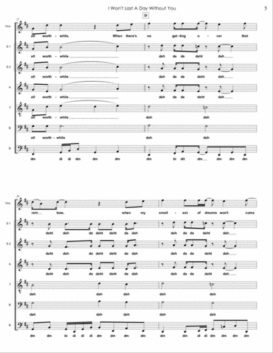 I Won't Last A Day Without You 4-Part scores gallery preview page 5
