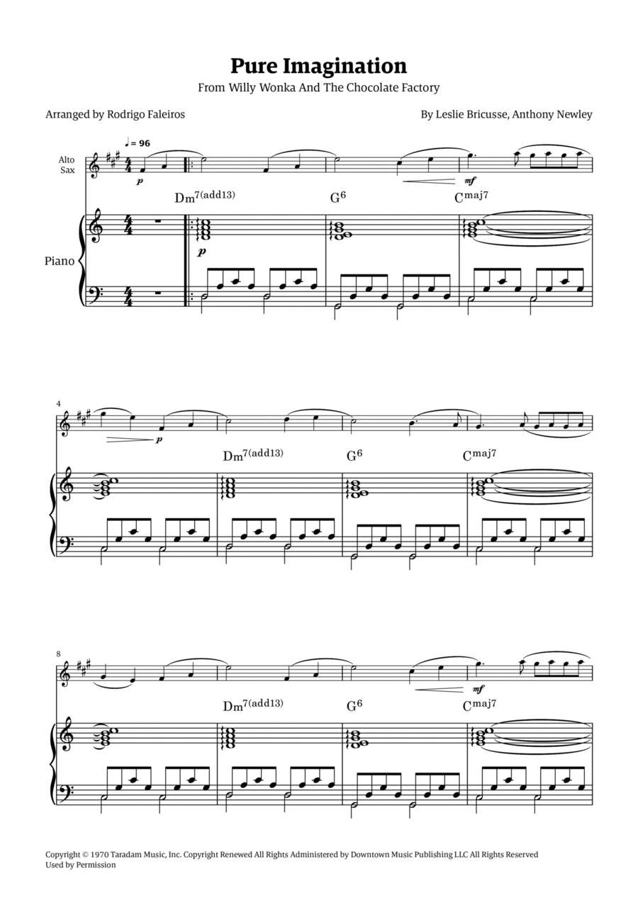 Pure Imagination Alto Saxophone scores gallery preview page 1